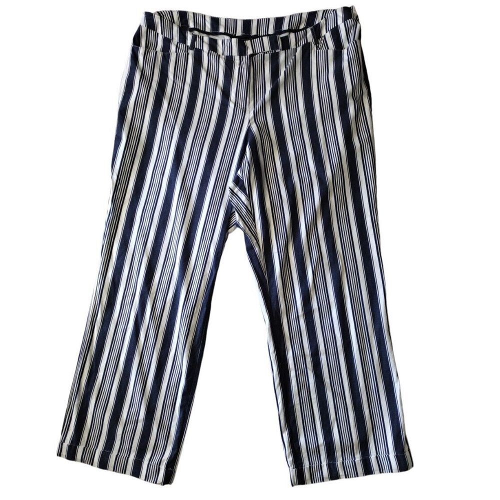 Lane Bryant Pants Woman 20 Navy White Striped Business‎ Casual Career Flat Front